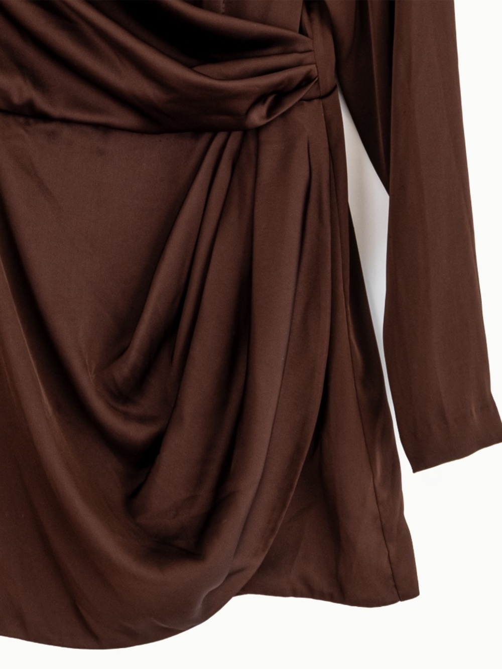 NWT Ronny Kobo Bianca Dress Chocolate Brown Draped High Neck Mini Dress - Size M - Picture 13 of 13